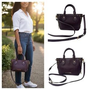 Michael Kors Dark Purple Studded Satchel  Rare XS Aria Studded Satchel Crossbody